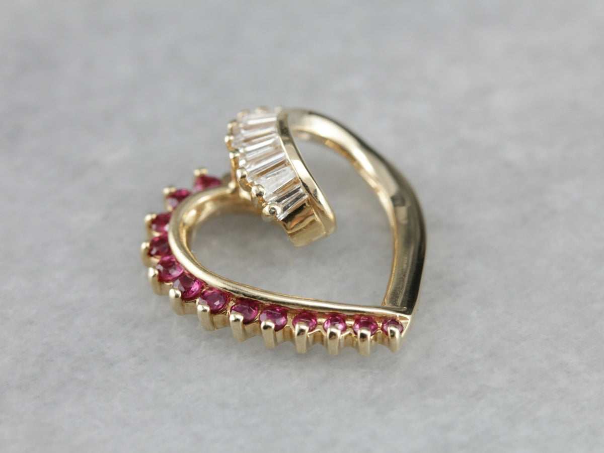 Modern Ruby and Diamond Heart Pendant