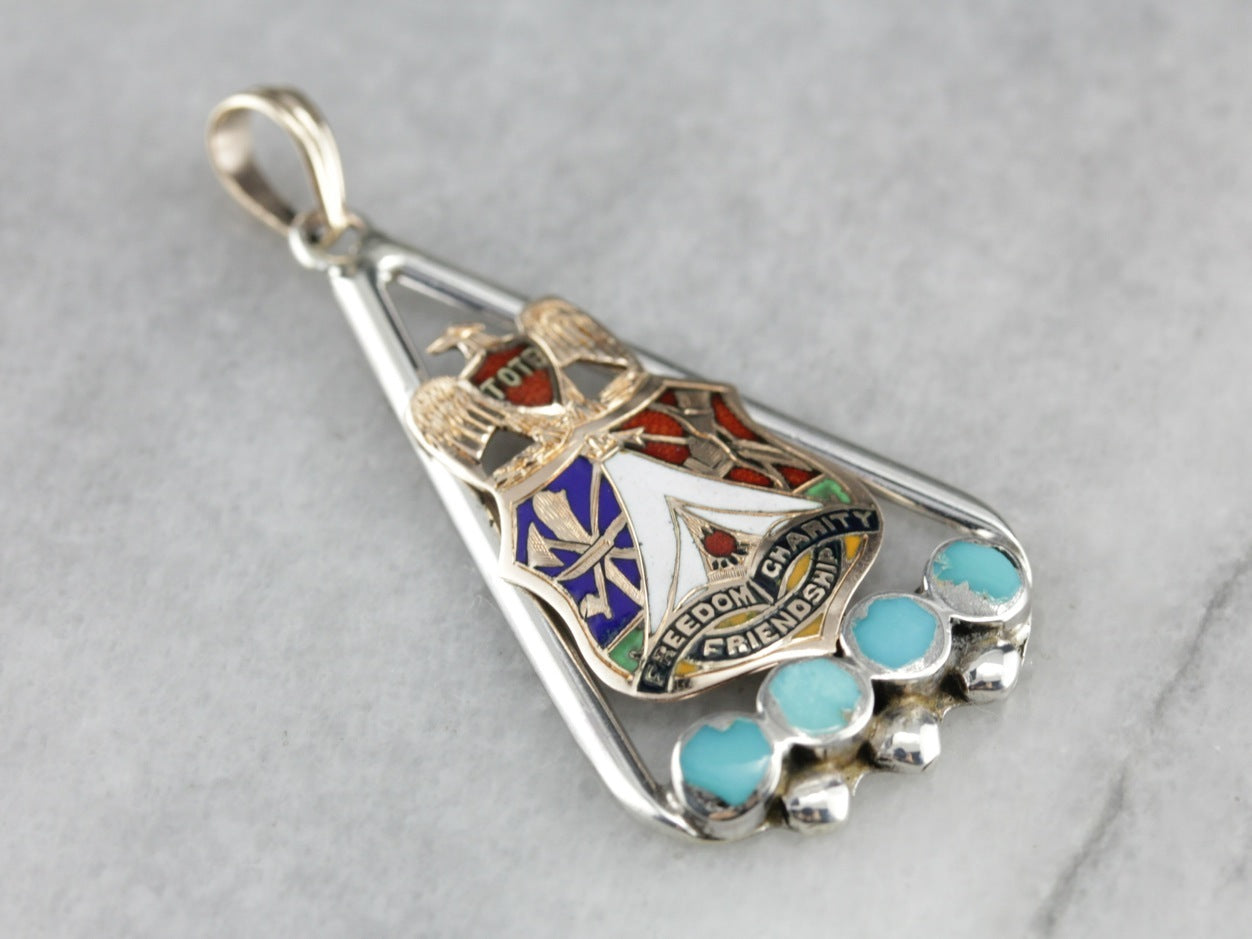 Upcycled Turquoise and Enameled Pendant