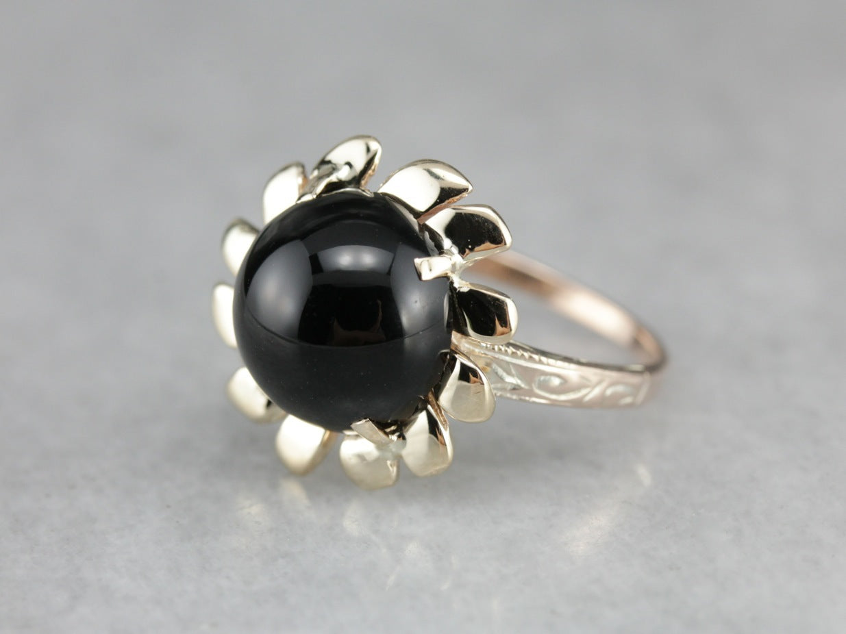 Black onyx flower ring deals