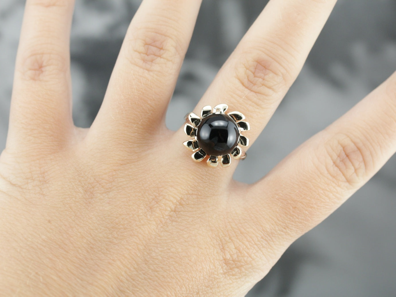 Black Onyx Flower Cocktail Ring