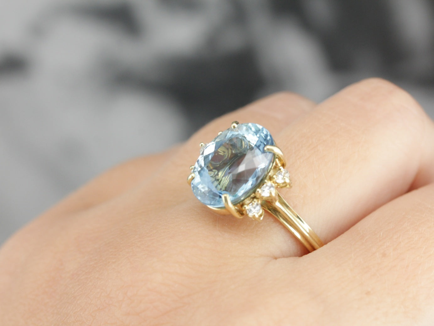 Blue Topaz Cocktail Ring with Diamond Accents