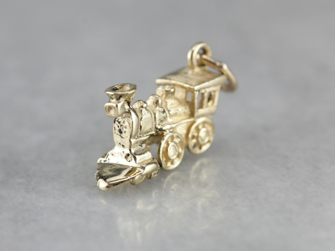 Vintage Train Charm in Yellow Gold