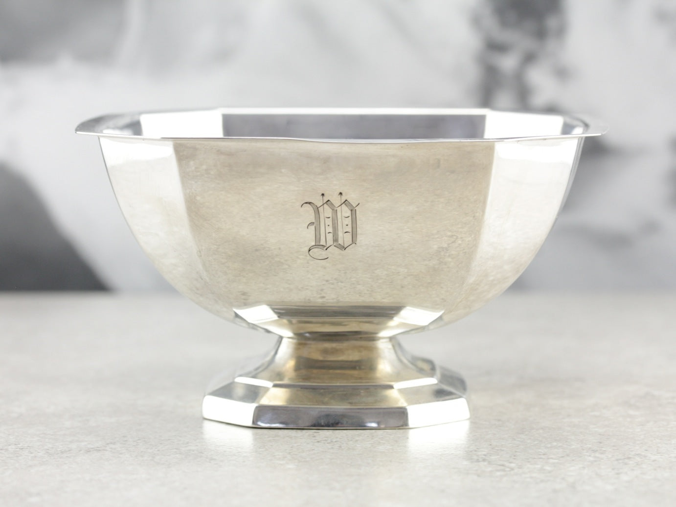 Vintage Engraved Sterling Silver Serving Bowl