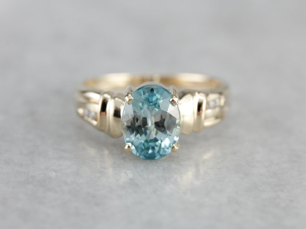 Blue Zircon and Diamond Ring