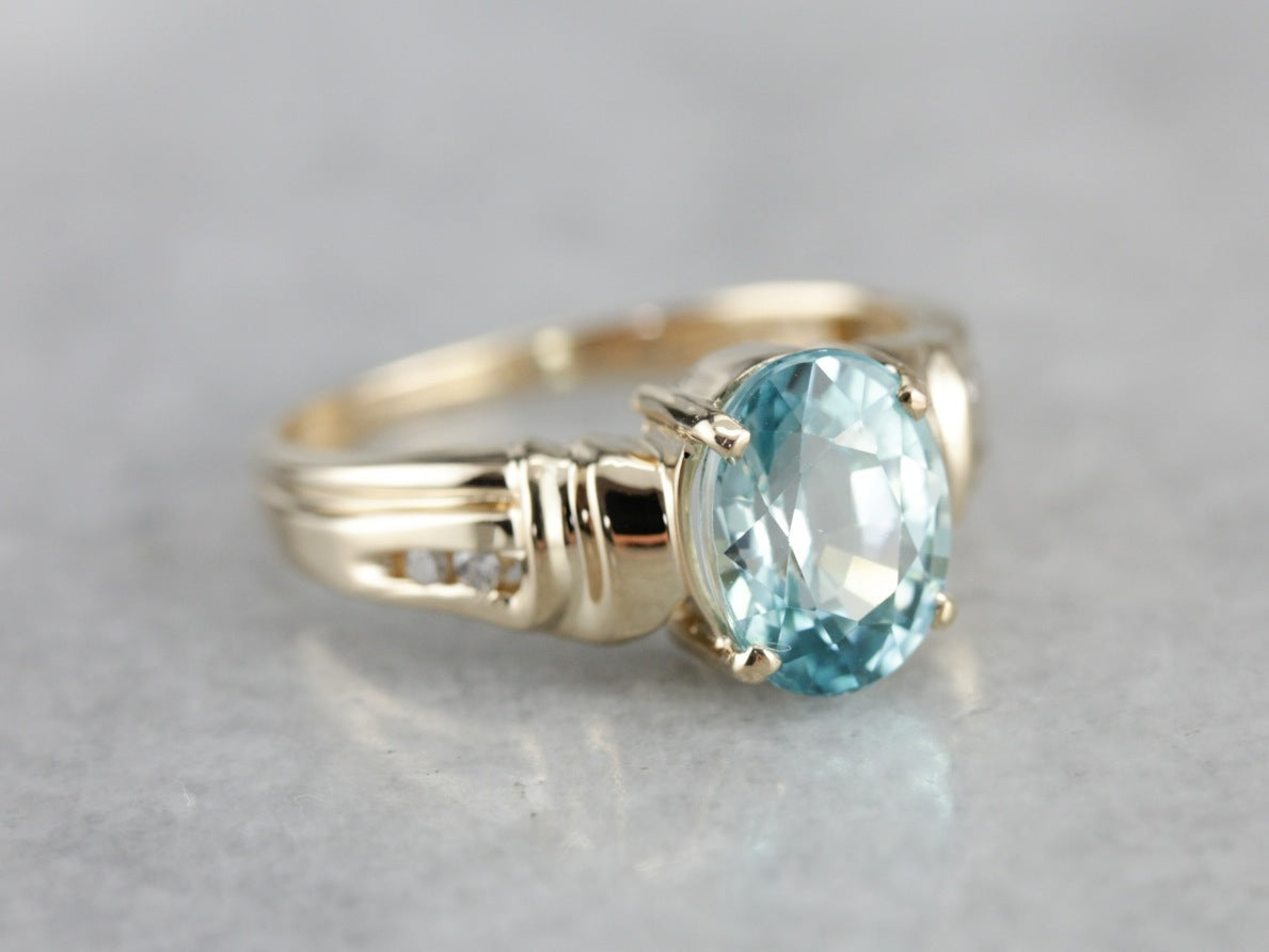 Blue Zircon and Diamond Ring