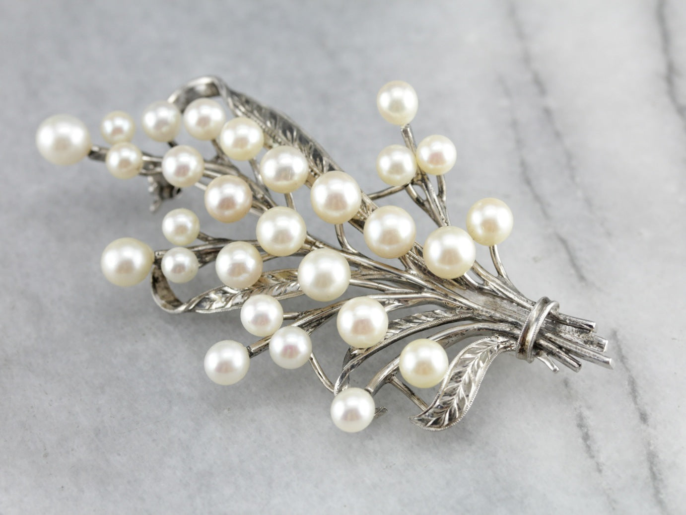 Vintage Lilly of the Valley Pearl Brooch