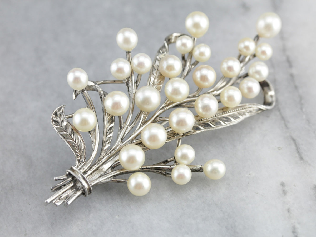 Vintage Lilly of the Valley Pearl Brooch