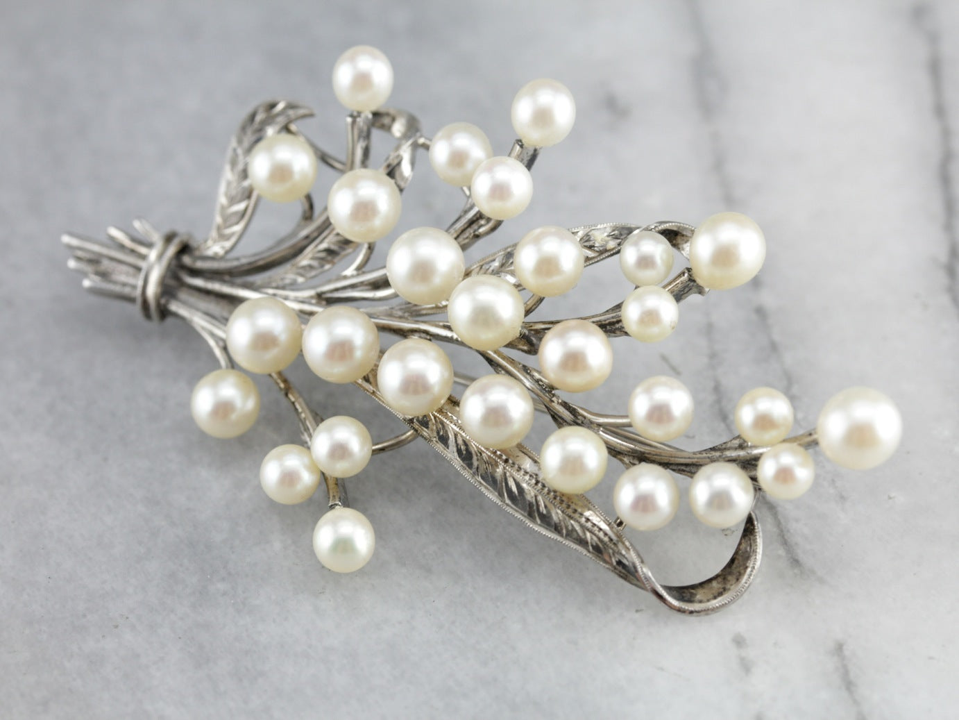 Vintage Lilly of the Valley Pearl Brooch