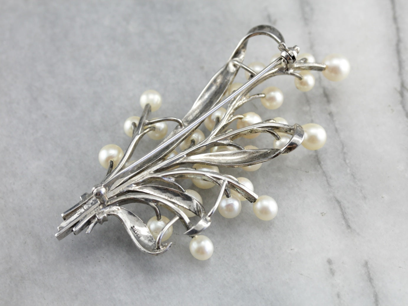 Vintage Lilly of the Valley Pearl Brooch