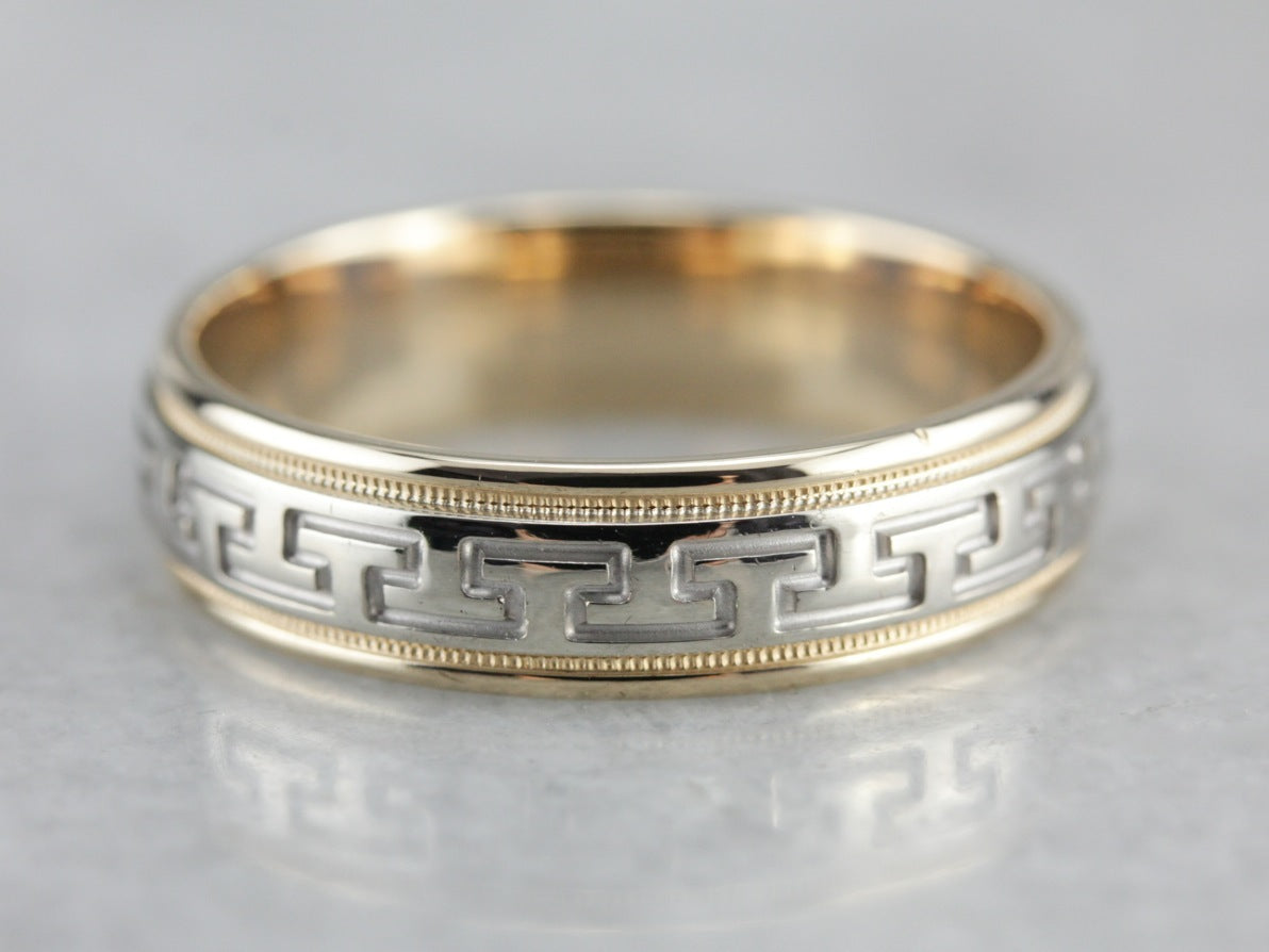 Greek Key Pattern Wedding Band