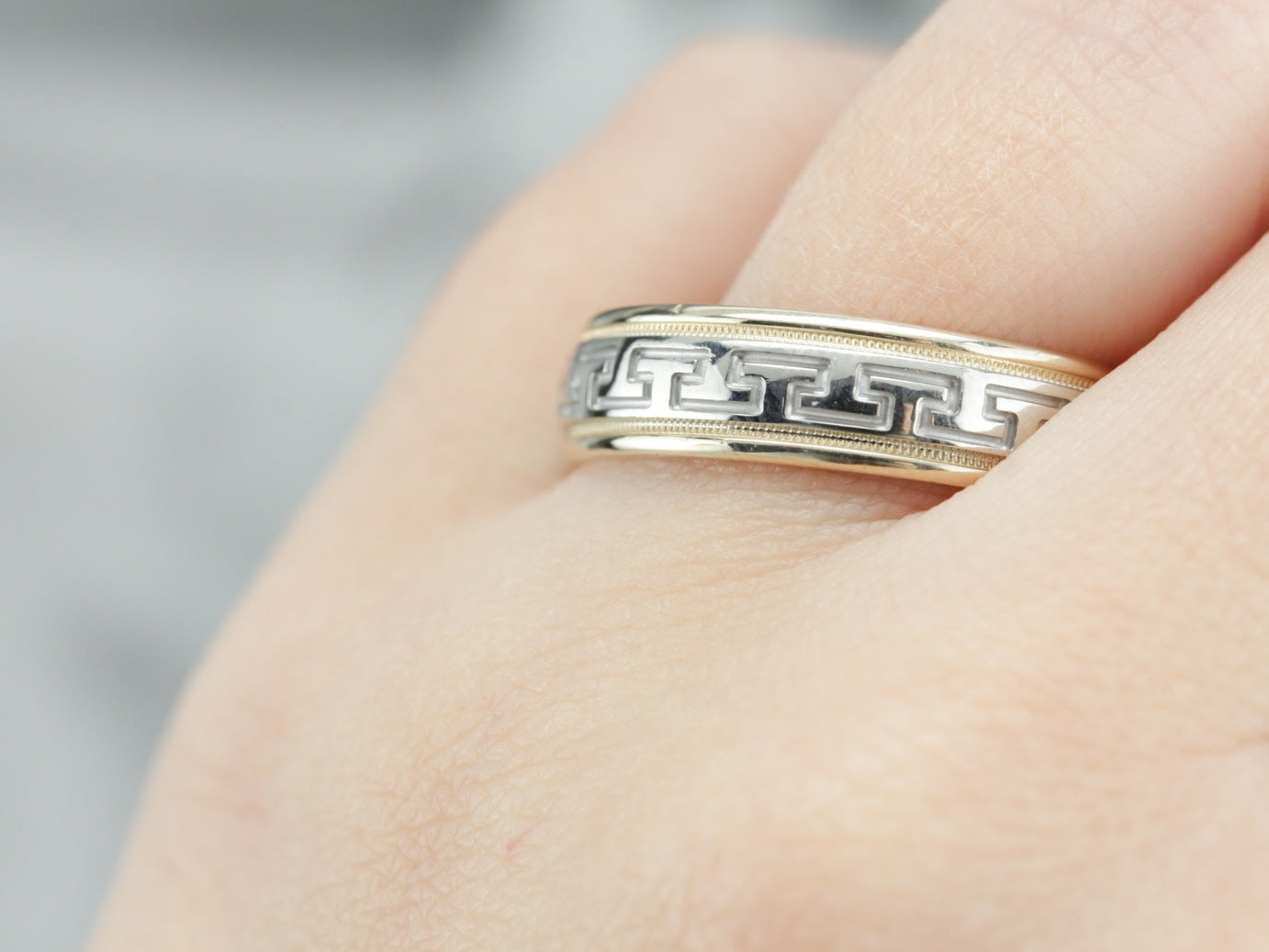 Greek Key Pattern Wedding Band