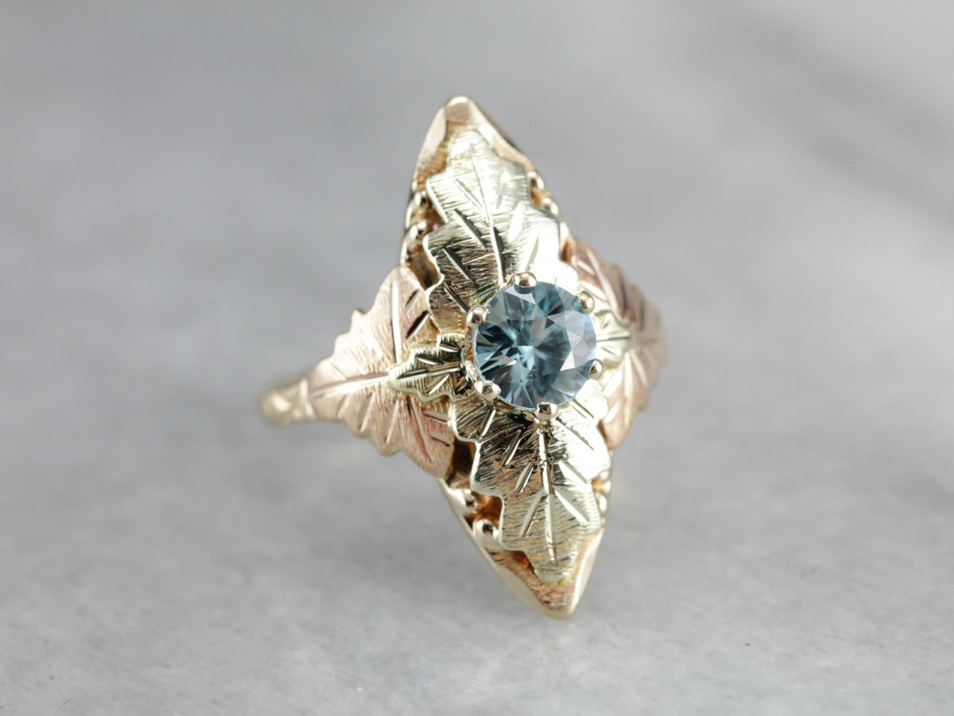 Black Hills Gold Blue Zircon Dinner Ring