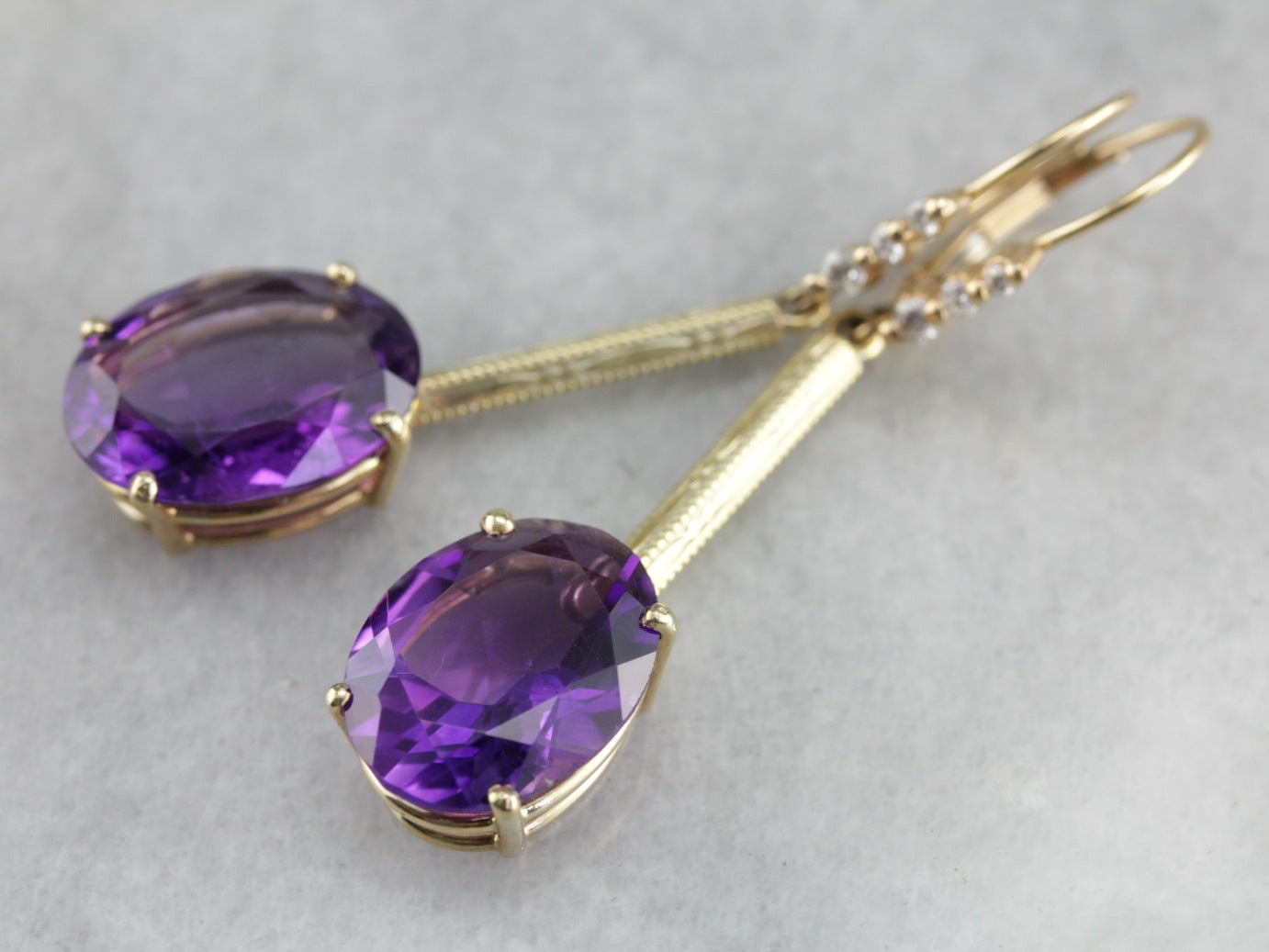 Large Amethyst and Daimond Drop Earrings