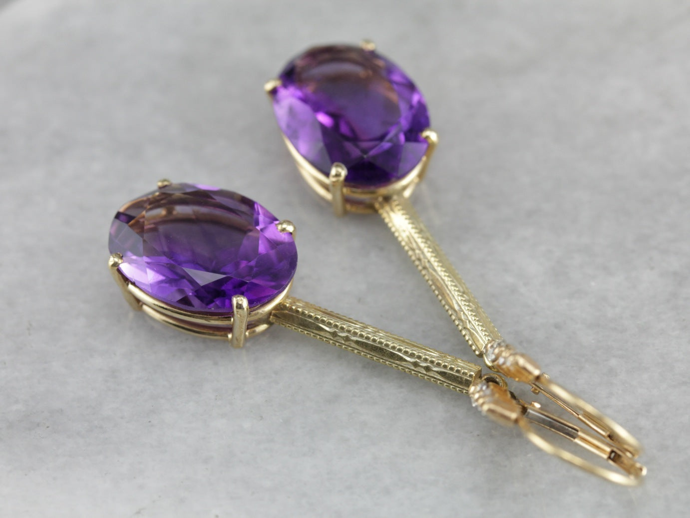 Large Amethyst and Daimond Drop Earrings