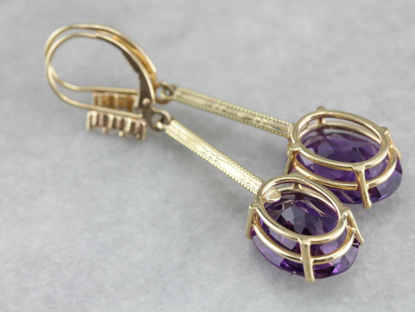 Large Amethyst and Daimond Drop Earrings