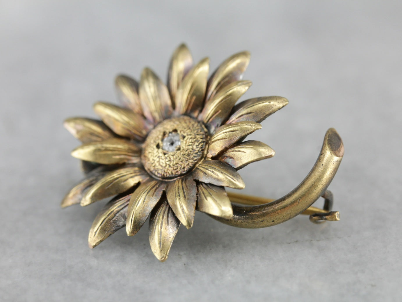 Art Nouveau Old Mine Cut Diamond Sunflower Pin