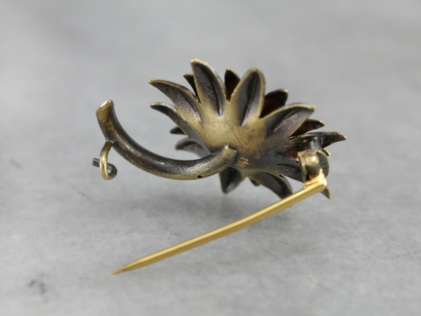 Art Nouveau Old Mine Cut Diamond Sunflower Pin