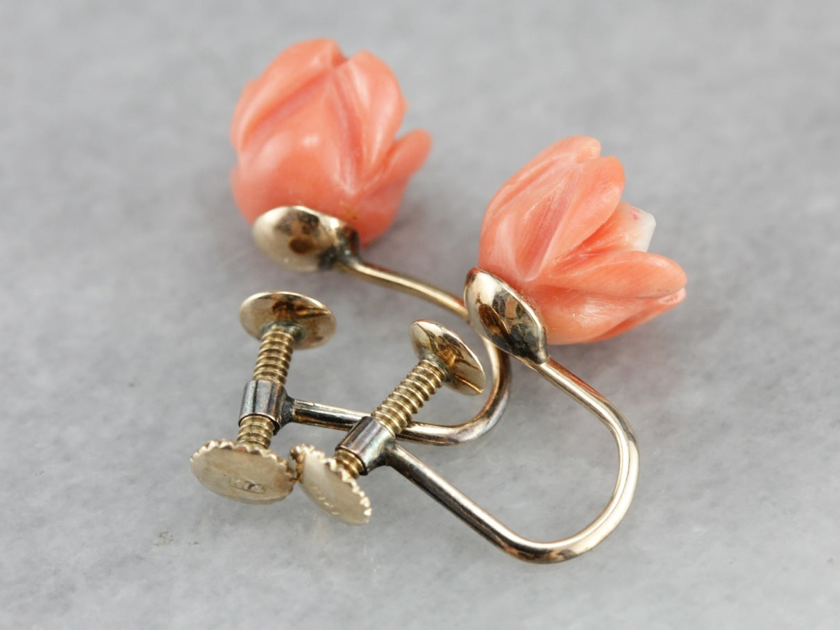 Carved Coral Flower Earrings online Vintage