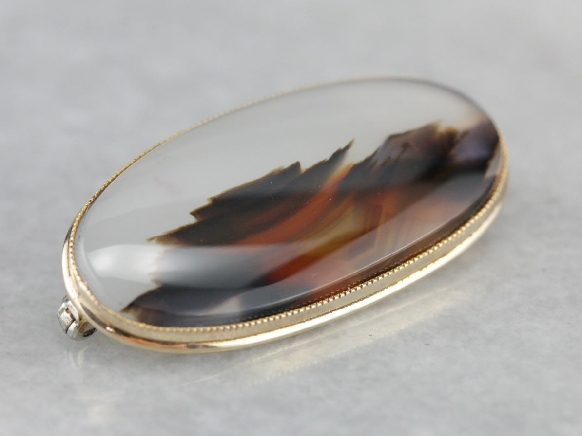 Montana Agate Gold Brooch