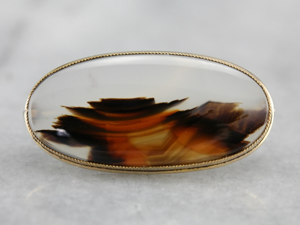 Montana Agate Gold Brooch