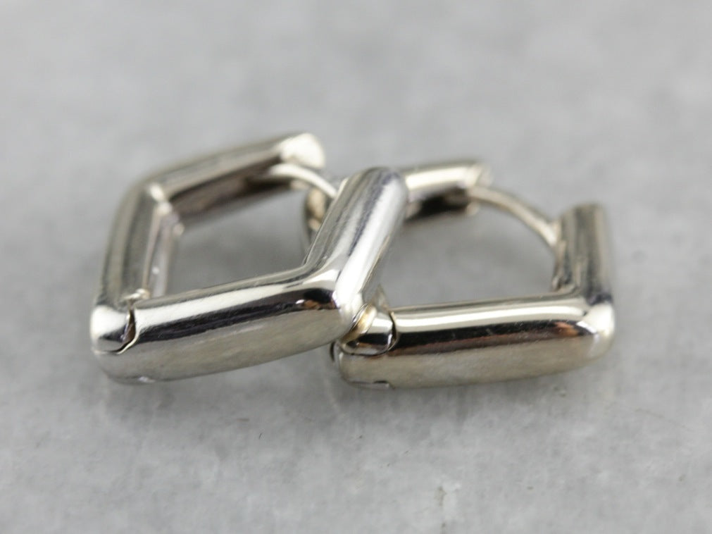 White Gold Modernist Hoop Earrings