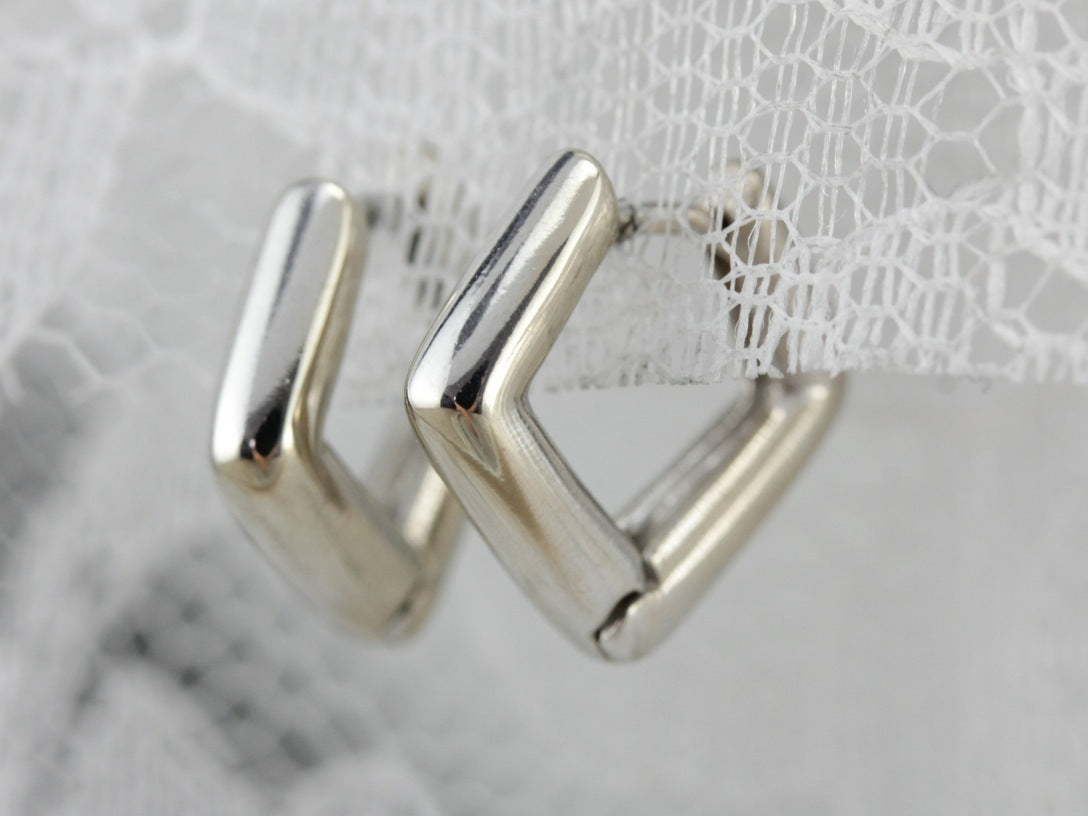 White Gold Modernist Hoop Earrings