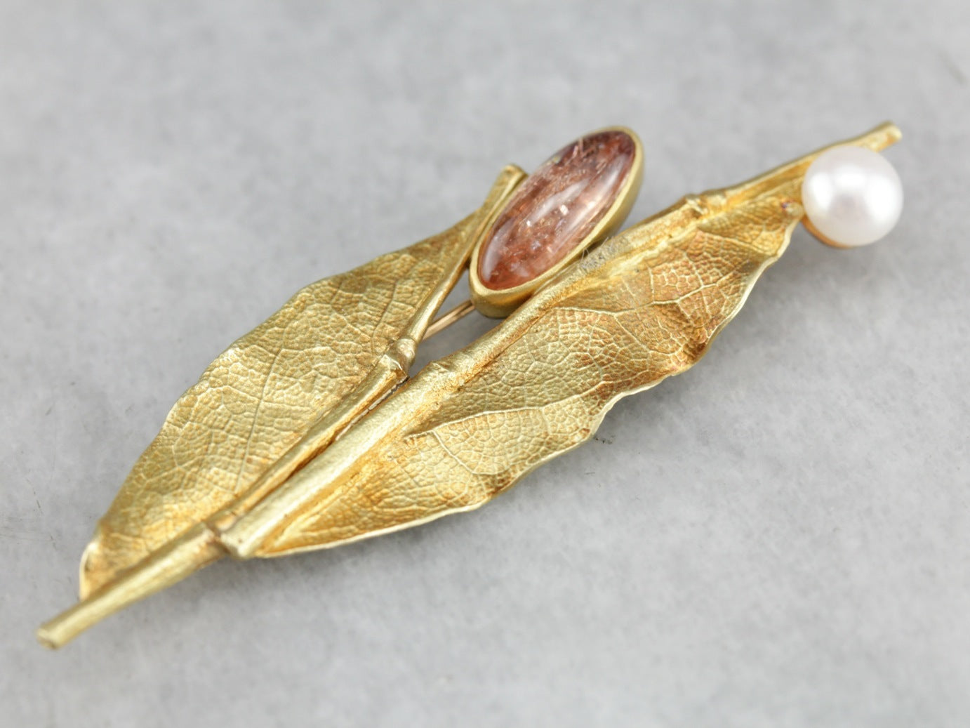 Ann Krupp Sunstone Leaf Gold Brooch