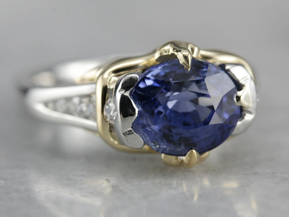 Platinum and Gold Sapphire Statement Ring