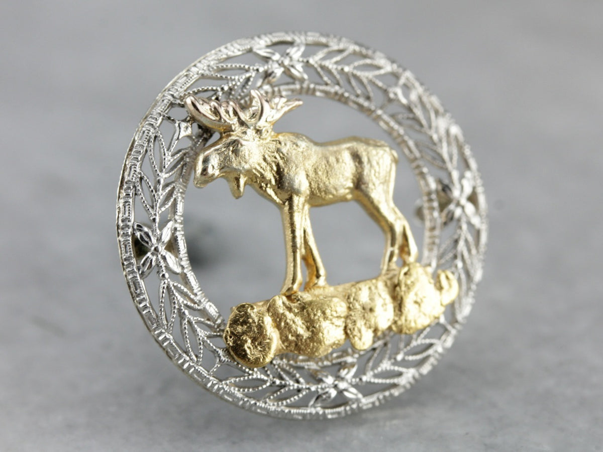 Golden Filigree Moose Pin