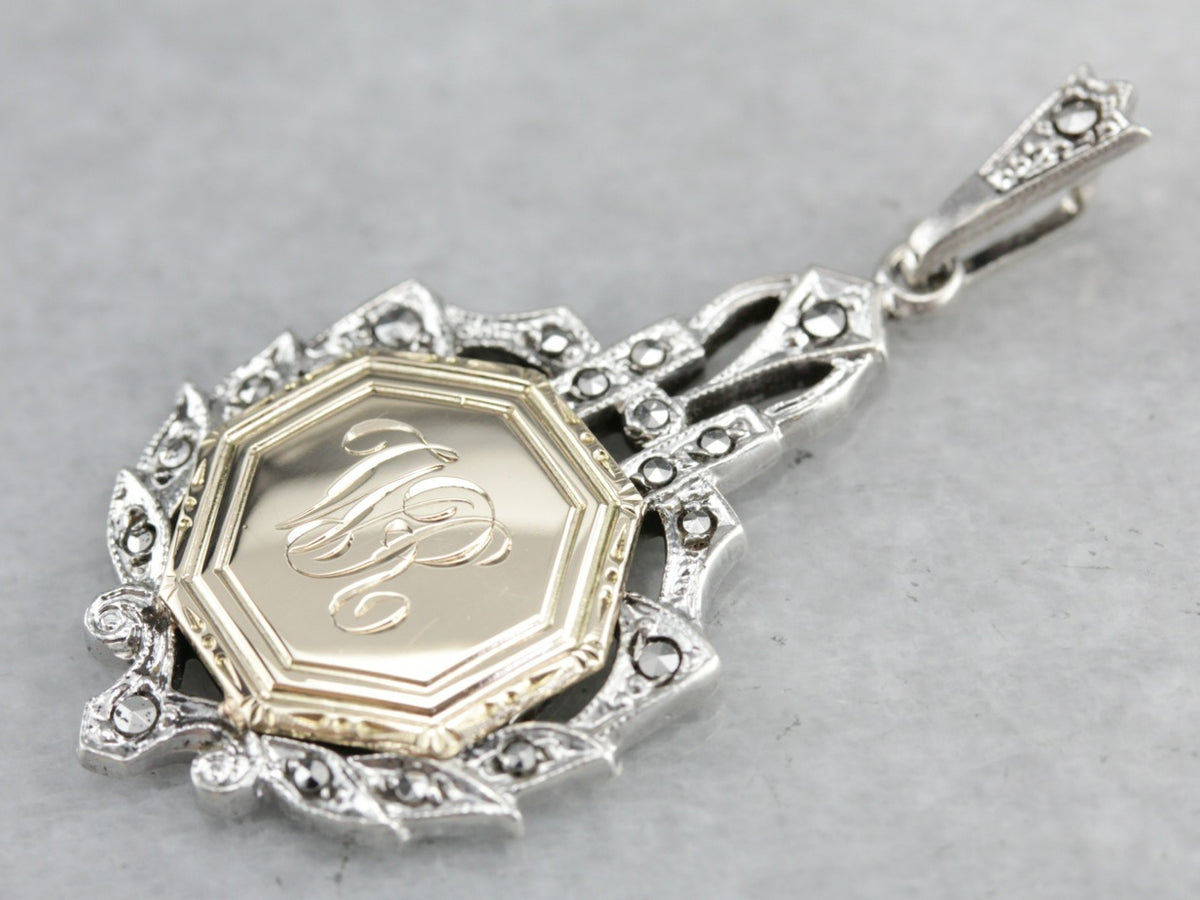 Mix Metal Marcasite Signet Pendant