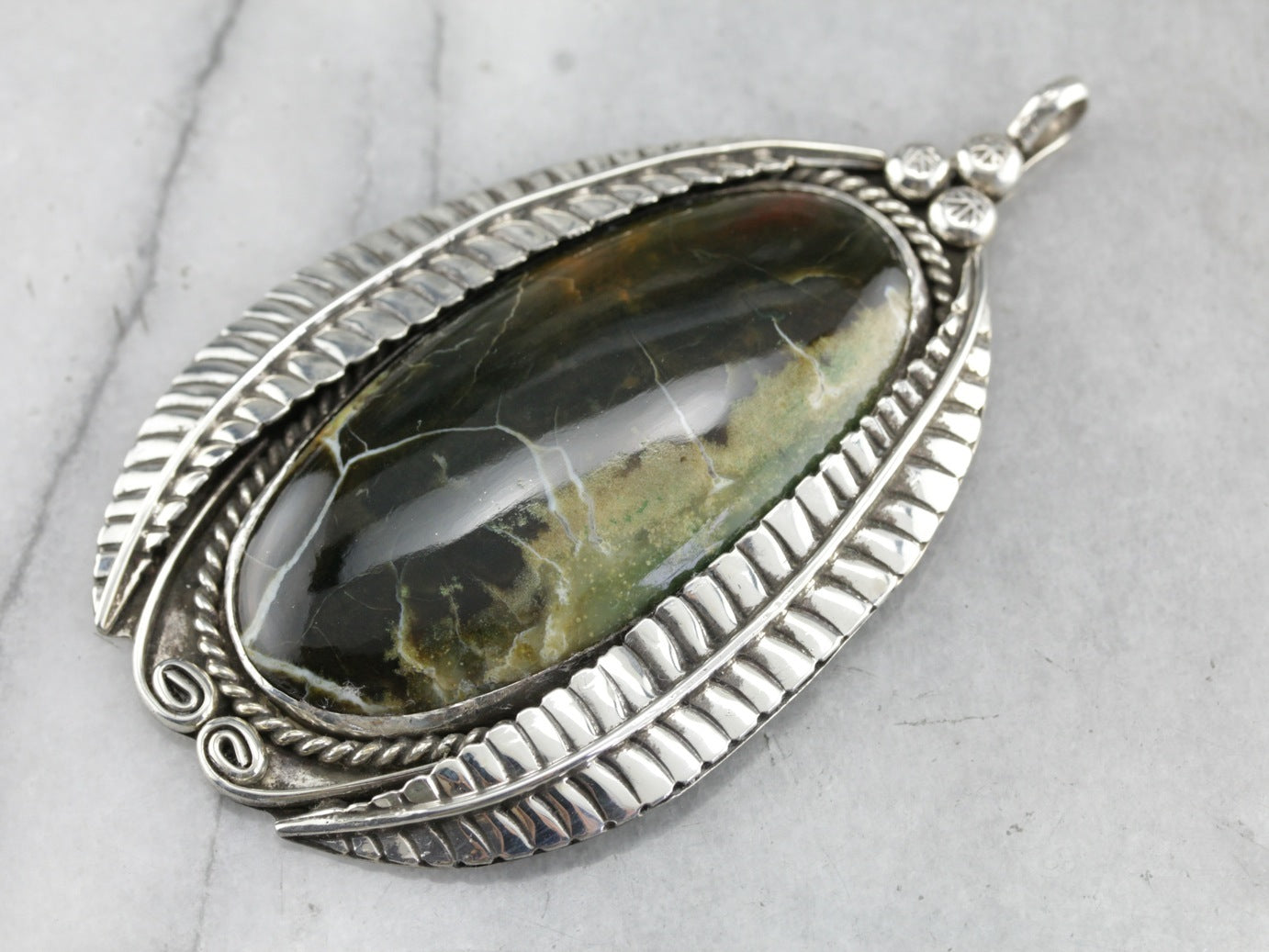 Large Jasper Pendant // 925 Sterling Silver // Green Jasper online Pendant