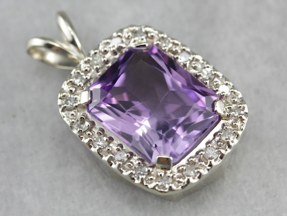 Amethyst and Diamond Halo Pendant