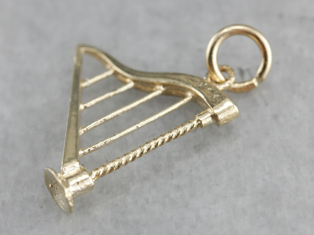 Vintage Gold Harp Charm or Pendant