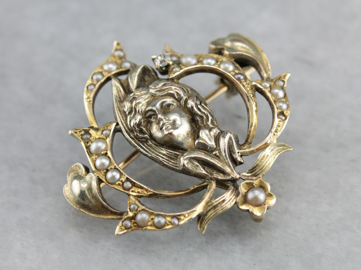 Art Nouveau Diamond Goddess Pin