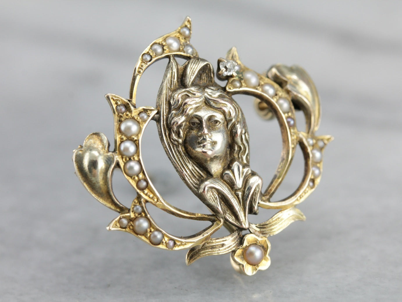 Art Nouveau Diamond Goddess Pin