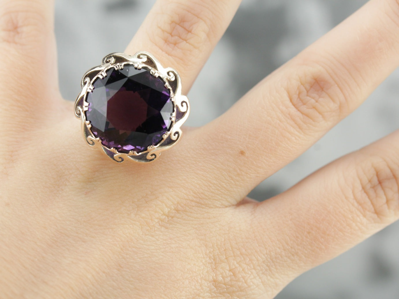 Vintage Sterling store Silver Unique Purple Stone Cocktail Ring