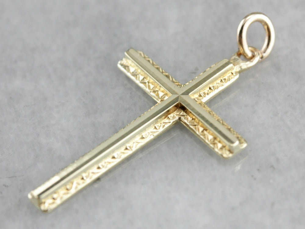 Engraved Vintage Yellow Gold Cross