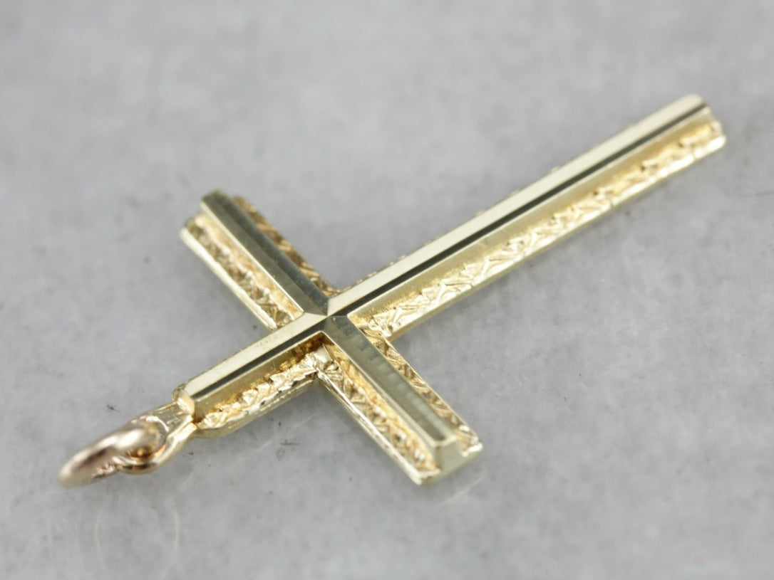 Engraved Vintage Yellow Gold Cross