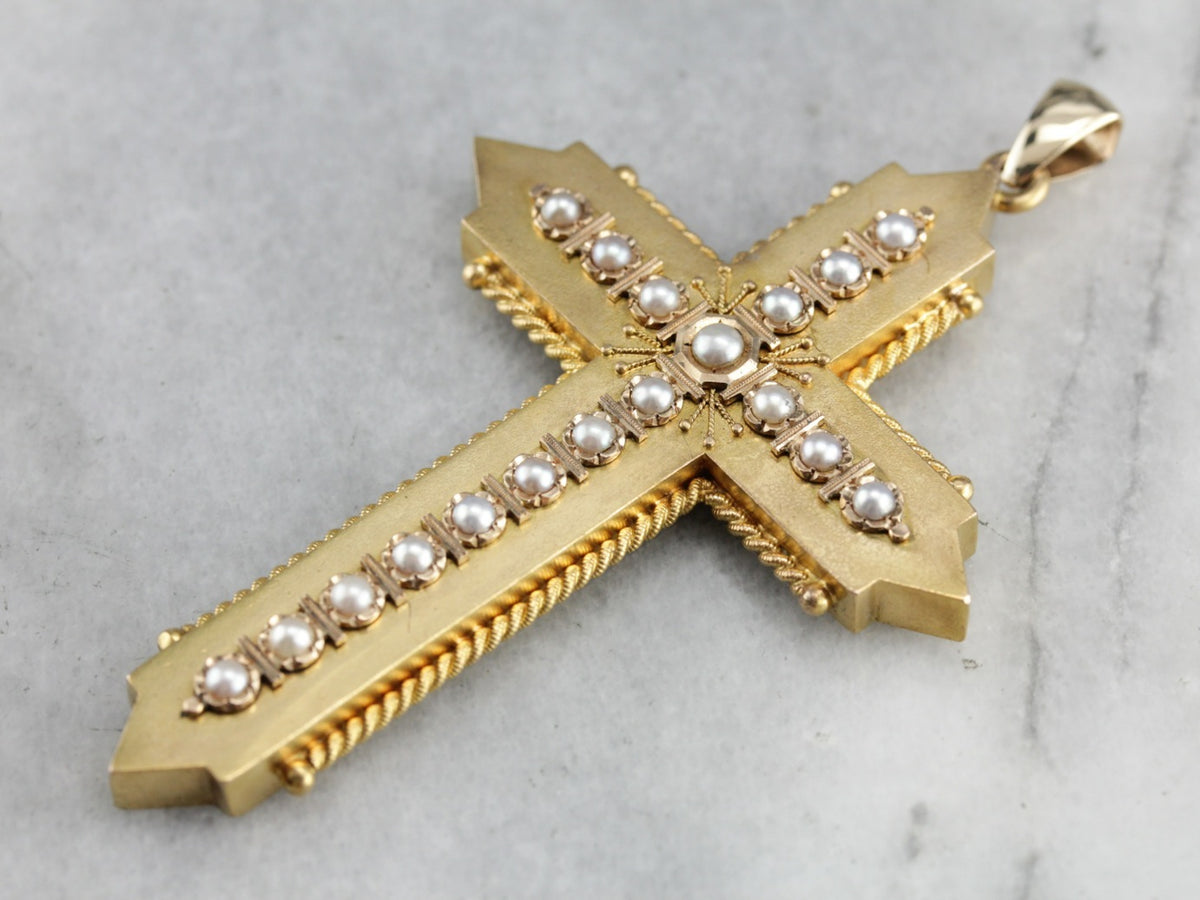 Victorian Gothic Pearl Cross Pendant