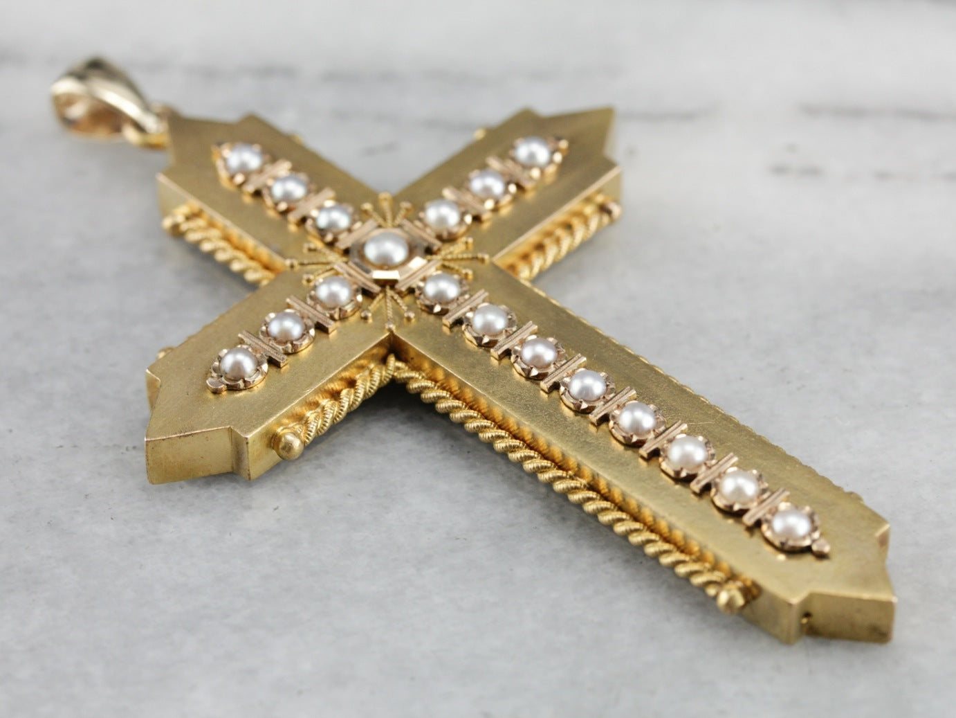 Victorian Gothic Pearl Cross Pendant