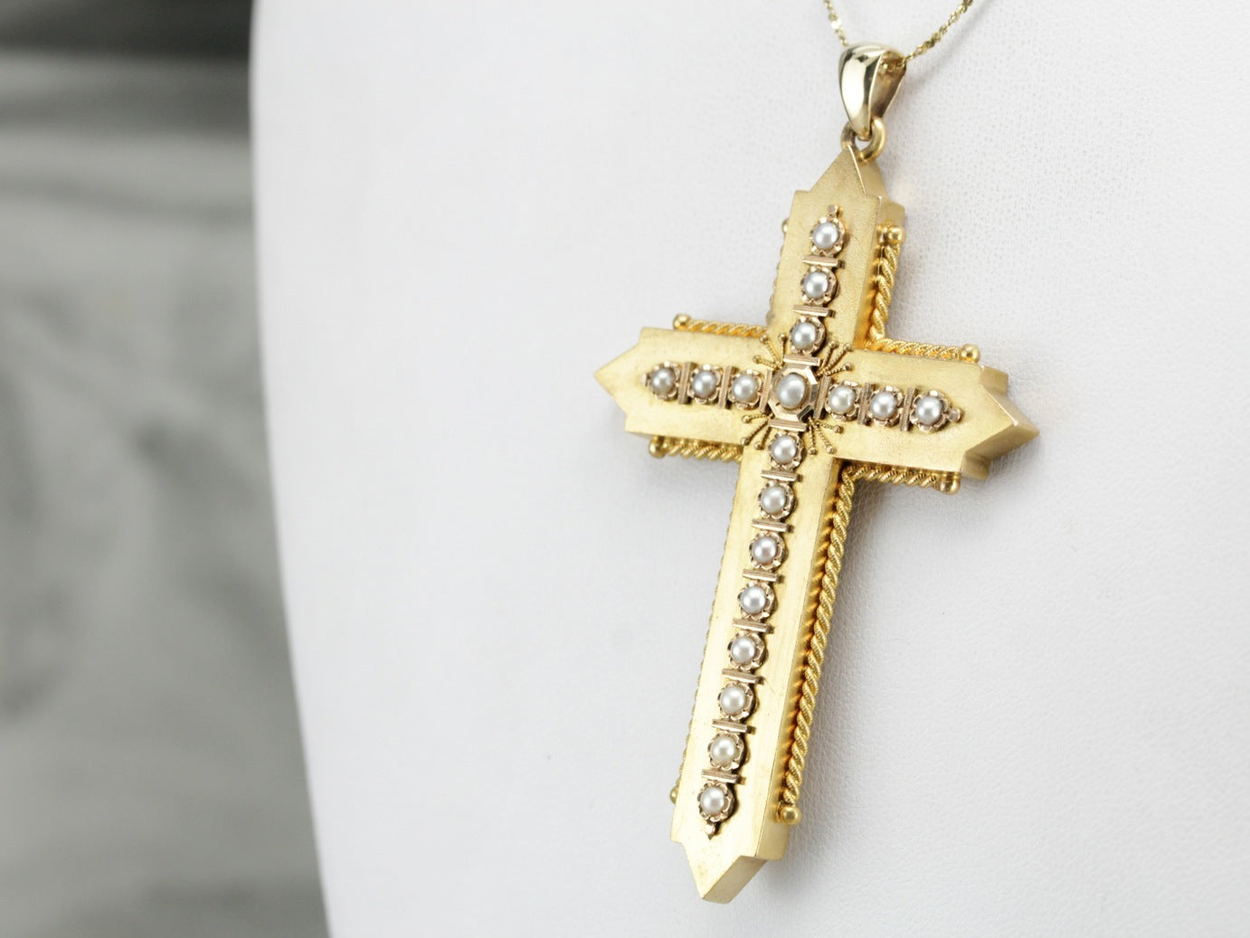 Victorian Gothic Pearl Cross Pendant