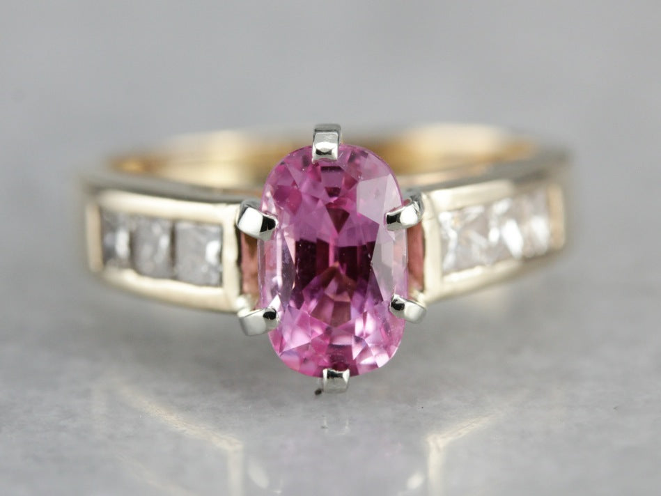 Modern Pink Sapphire Anniversary or Engagement Ring