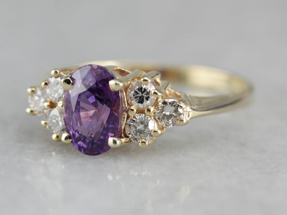 Purple Sapphire and Diamond Engagement Ring