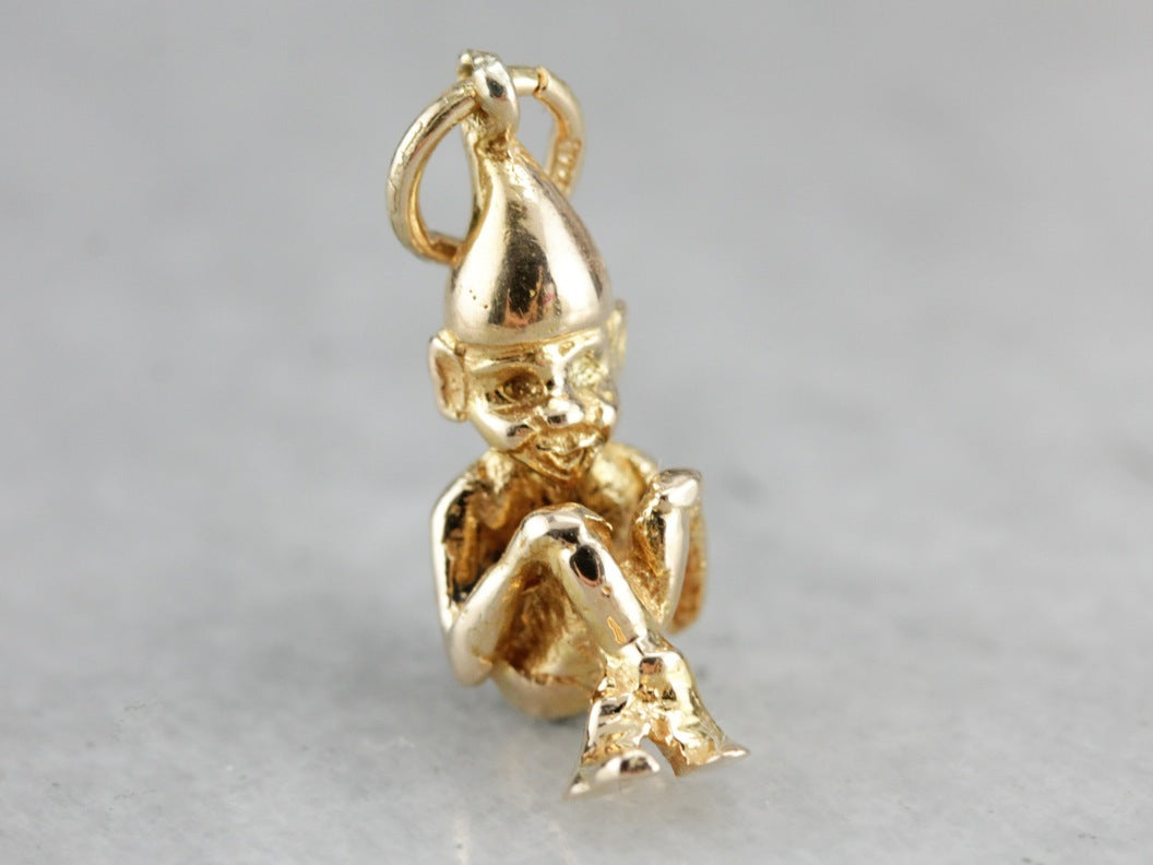 Vintage Gold Gnome Charm Pendant