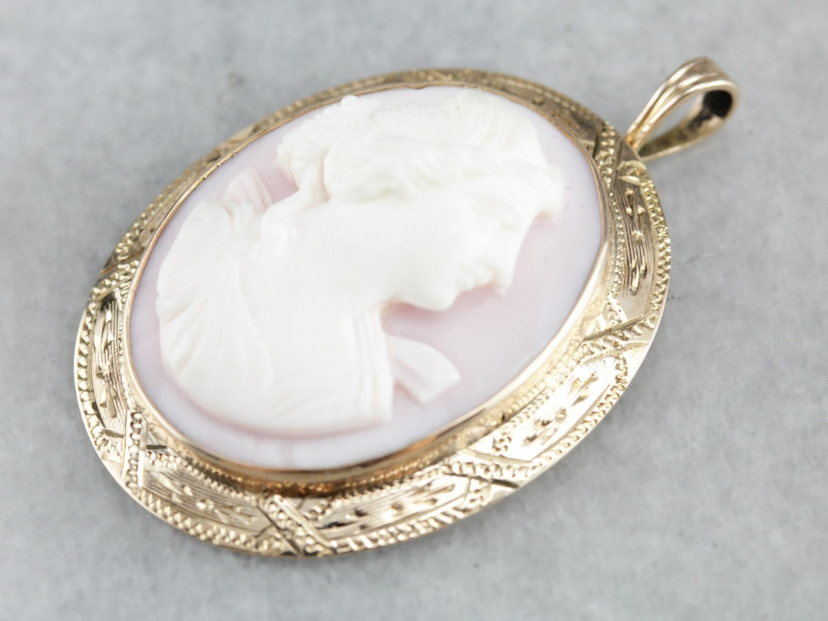 Art Nouveau Pink Cameo Pendant