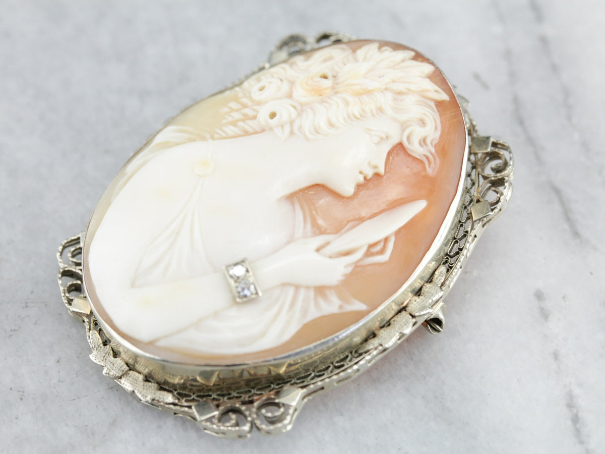 Unique Diamond Cameo Brooch or Pendant