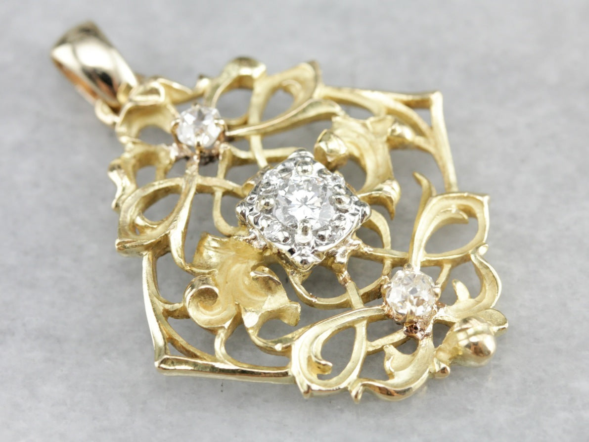 Mix Metal Diamond Filigree Pendant