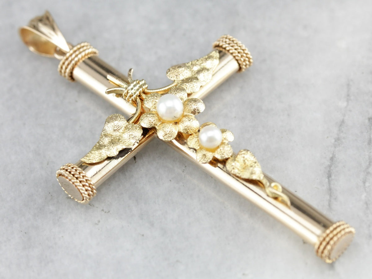 Vintage Gold Cross with Pearls