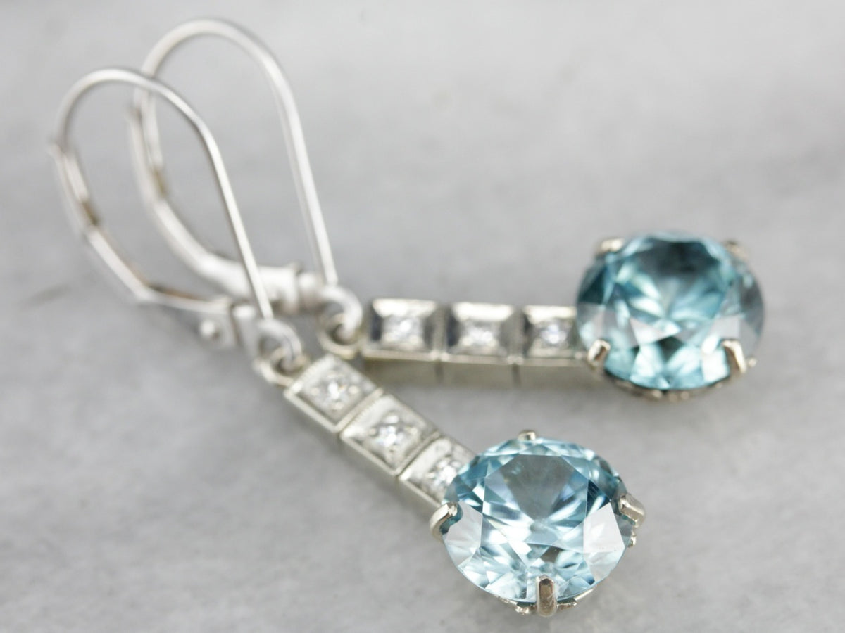 Blue Zircon and Diamond Drop Earrings