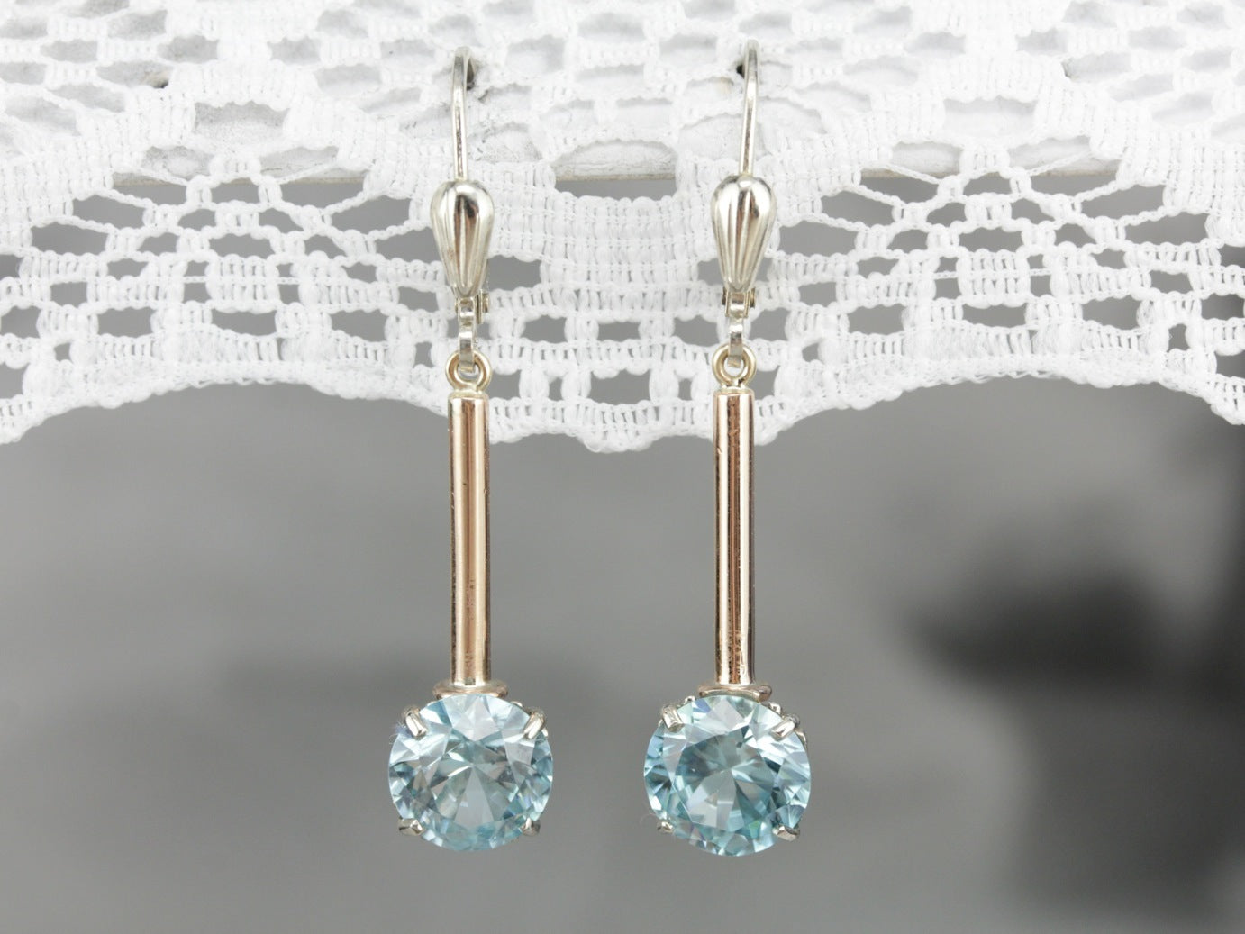 Long Blue Zircon Drop Earrings